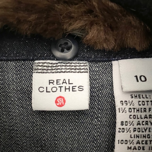 new Saks 5th Ave ༄ Vegan Fur Trim Zip Front Jacket ༄ Dark Indigo Denim ༄ Size 10 - Picture 6 of 10